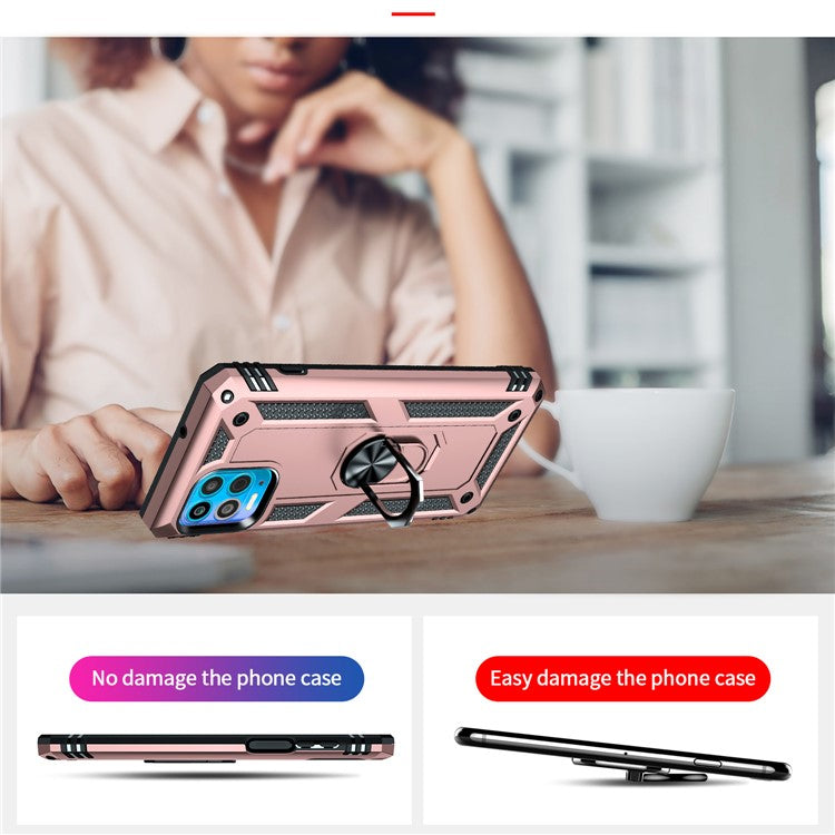 Anti-Fall Phone Hybrid Plastic + TPU + Metal Case Cover with Finger Ring Kickstand for Motorola Edge S / Moto G100 - Rose Gold