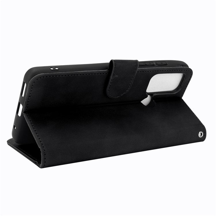 Skin-touch PU Leather Protective Phone Cover Supporting Stand Cover Wallet for Motorola Moto G60 / Moto G40 Fusion - Black