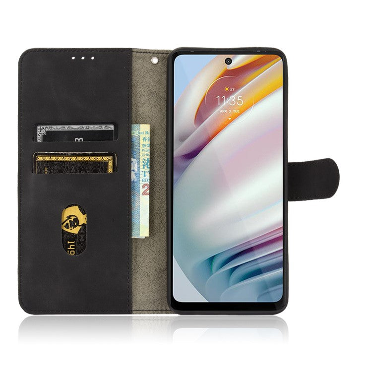 Skin-touch PU Leather Protective Phone Cover Supporting Stand Cover Wallet for Motorola Moto G60 / Moto G40 Fusion - Black