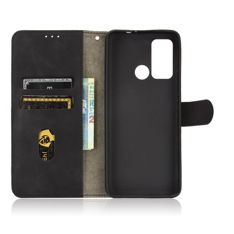 Skin-touch PU Leather Protective Phone Cover Supporting Stand Cover Wallet for Motorola Moto G60 / Moto G40 Fusion - Black