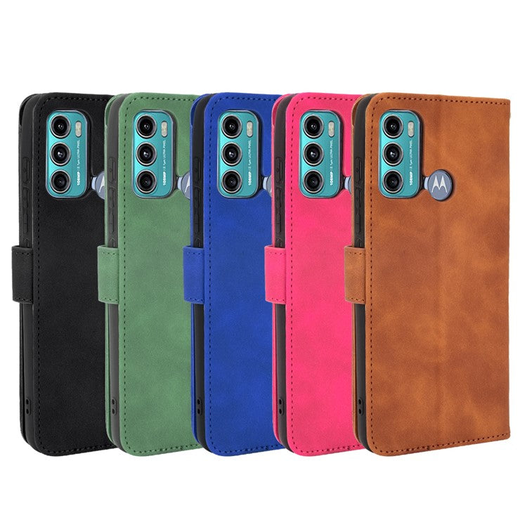 Skin-touch PU Leather Protective Phone Cover Supporting Stand Cover Wallet for Motorola Moto G60 / Moto G40 Fusion - Black