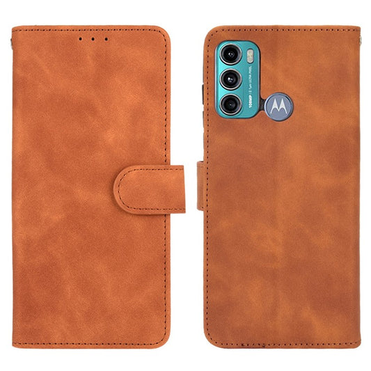 Skin-touch PU Leather Protective Phone Cover Supporting Stand Cover Wallet for Motorola Moto G60 / Moto G40 Fusion - Brown