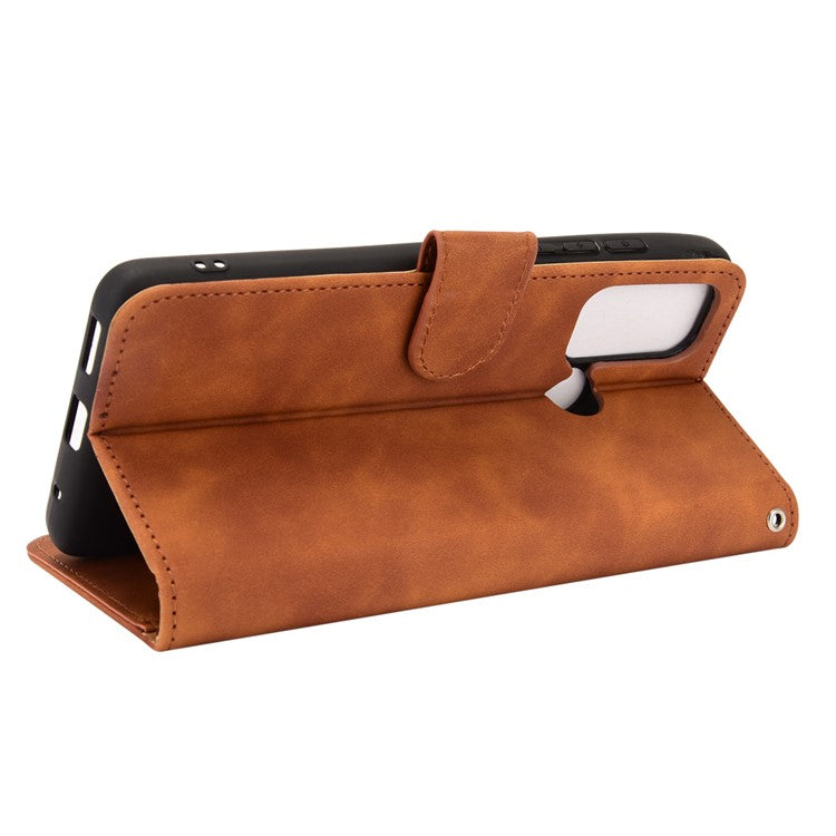 Skin-touch PU Leather Protective Phone Cover Supporting Stand Cover Wallet for Motorola Moto G60 / Moto G40 Fusion - Brown