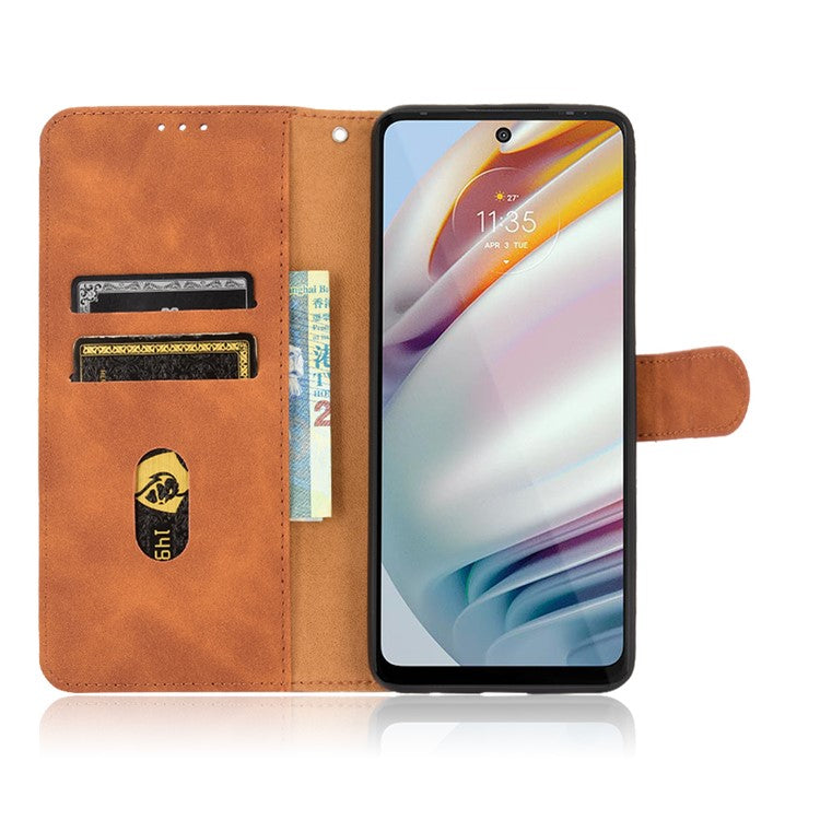 Skin-touch PU Leather Protective Phone Cover Supporting Stand Cover Wallet for Motorola Moto G60 / Moto G40 Fusion - Brown