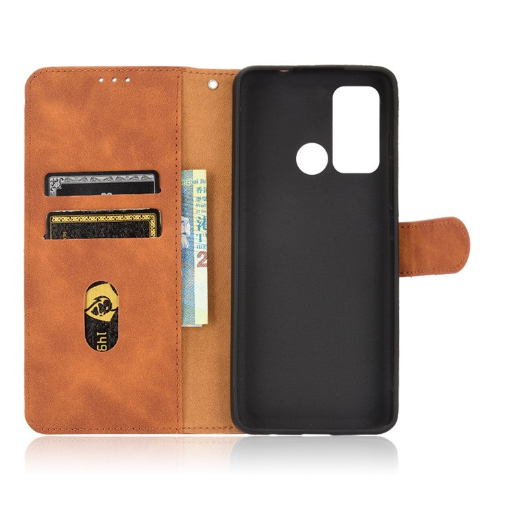 Skin-touch PU Leather Protective Phone Cover Supporting Stand Cover Wallet for Motorola Moto G60 / Moto G40 Fusion - Brown