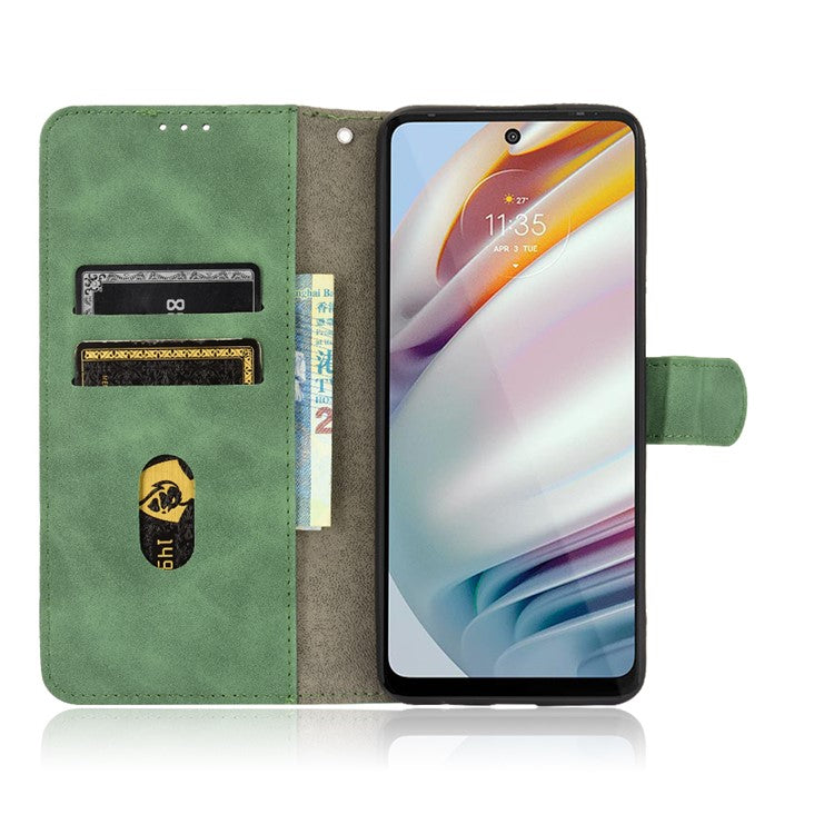 Skin-touch PU Leather Protective Phone Cover Supporting Stand Cover Wallet for Motorola Moto G60 / Moto G40 Fusion - Green