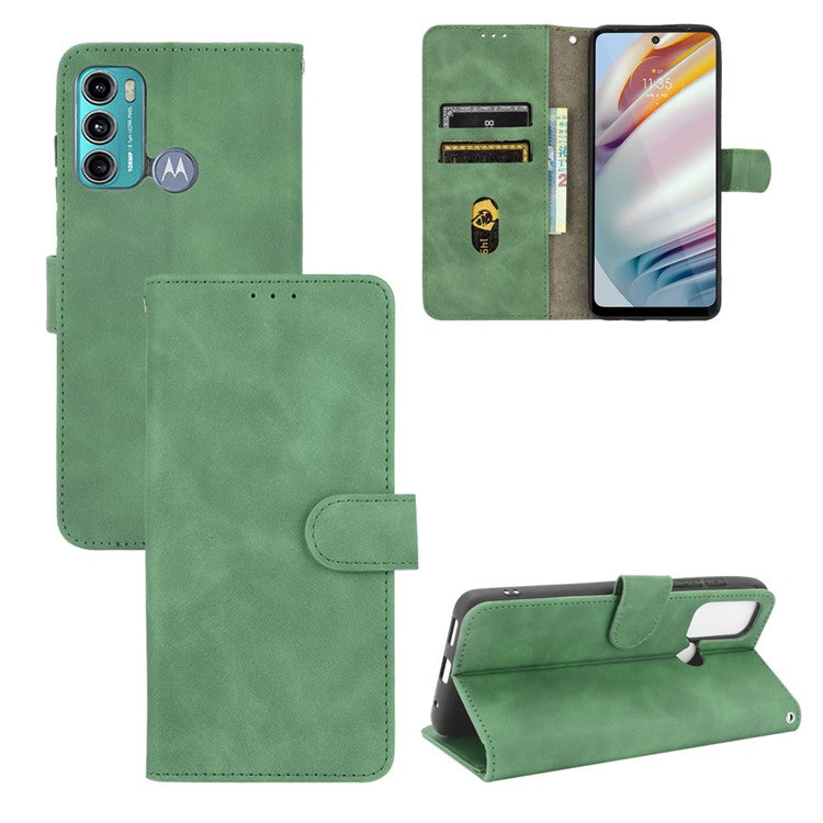 Skin-touch PU Leather Protective Phone Cover Supporting Stand Cover Wallet for Motorola Moto G60 / Moto G40 Fusion - Green