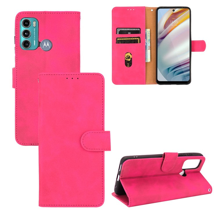 Skin-touch PU Leather Protective Phone Cover Supporting Stand Cover Wallet for Motorola Moto G60 / Moto G40 Fusion - Rose