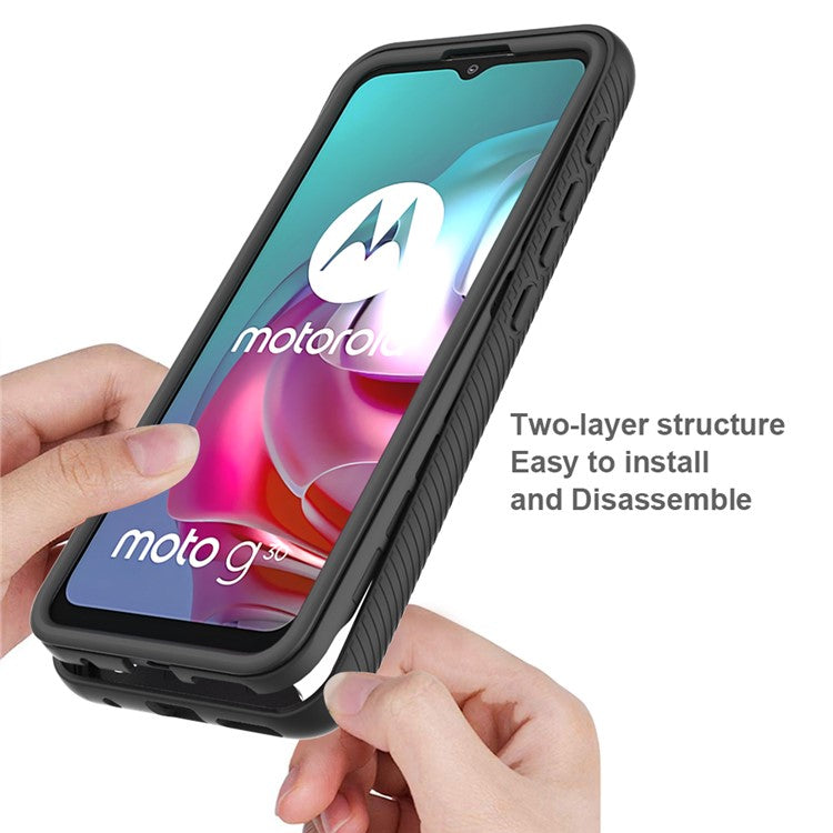 Well-Protected TPU + PC Hybrid Case Protective Cover for Motorola Moto G30 - Black