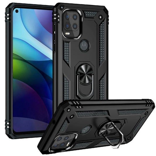 Rotary Finger Holder Kickstand Design PC + TPU Hybrid Case Phone Protective Cover for Motorola Moto G Stylus 5G (2021) - Black