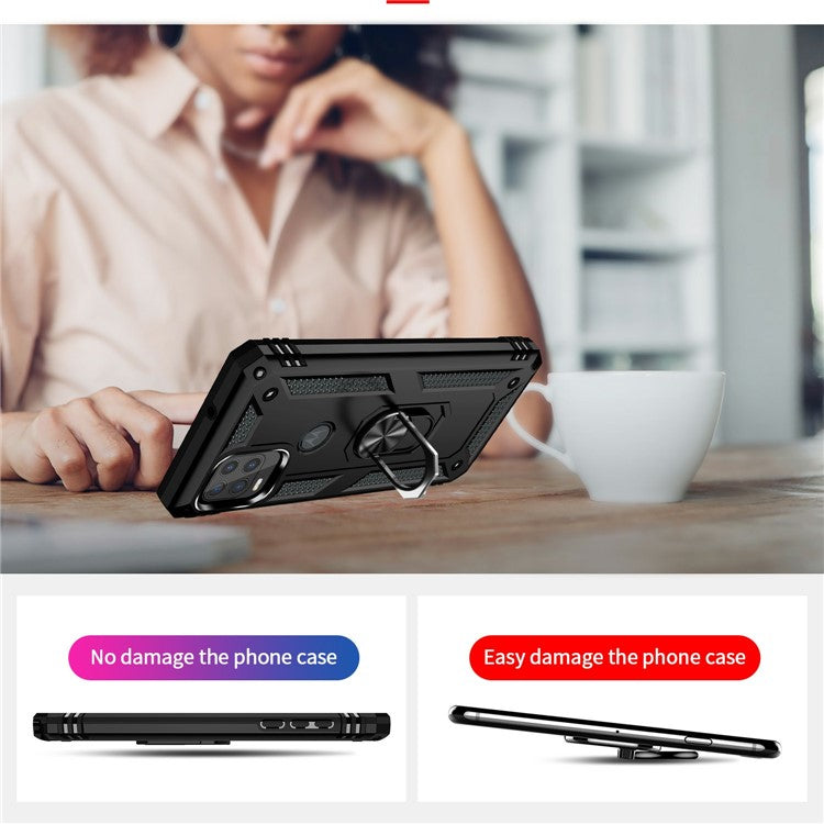 Rotary Finger Holder Kickstand Design PC + TPU Hybrid Case Phone Protective Cover for Motorola Moto G Stylus 5G (2021) - Black