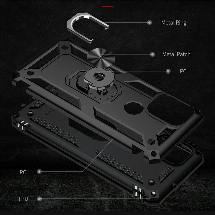 Rotary Finger Holder Kickstand Design PC + TPU Hybrid Case Phone Protective Cover for Motorola Moto G Stylus 5G (2021) - Black
