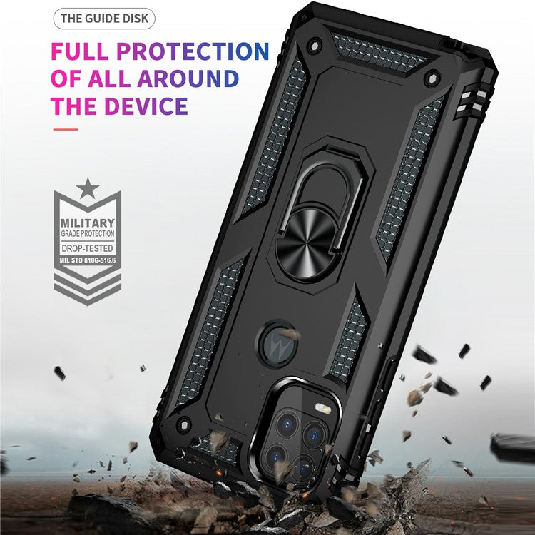 Rotary Finger Holder Kickstand Design PC + TPU Hybrid Case Phone Protective Cover for Motorola Moto G Stylus 5G (2021) - Black