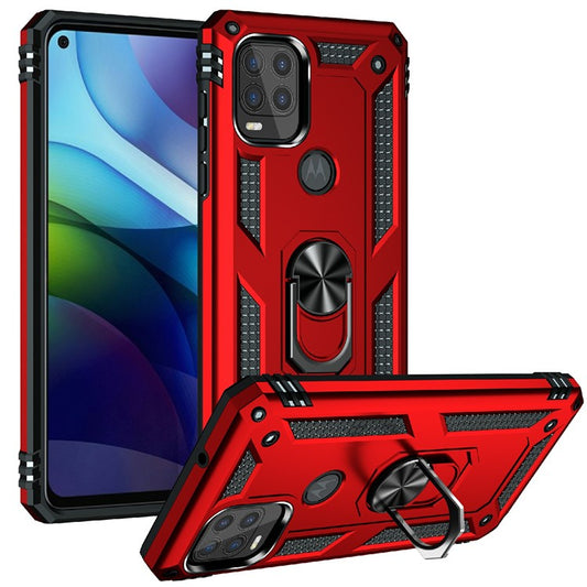 Rotary Finger Holder Kickstand Design PC + TPU Hybrid Case Phone Protective Cover for Motorola Moto G Stylus 5G (2021) - Red