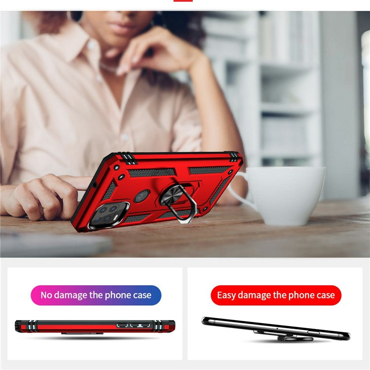 Rotary Finger Holder Kickstand Design PC + TPU Hybrid Case Phone Protective Cover for Motorola Moto G Stylus 5G (2021) - Red