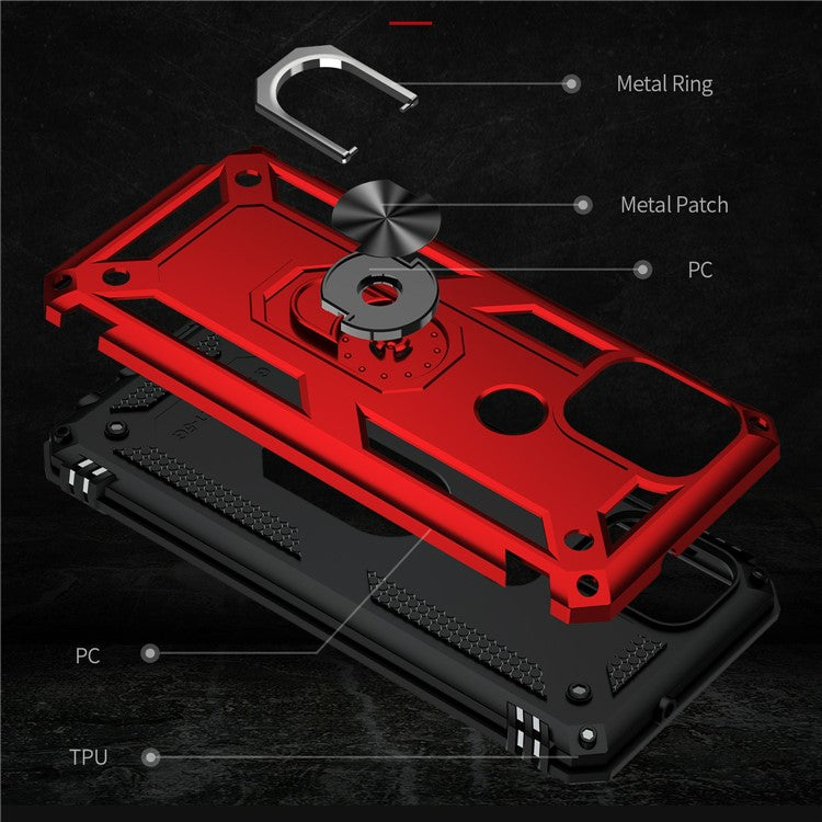 Rotary Finger Holder Kickstand Design PC + TPU Hybrid Case Phone Protective Cover for Motorola Moto G Stylus 5G (2021) - Red