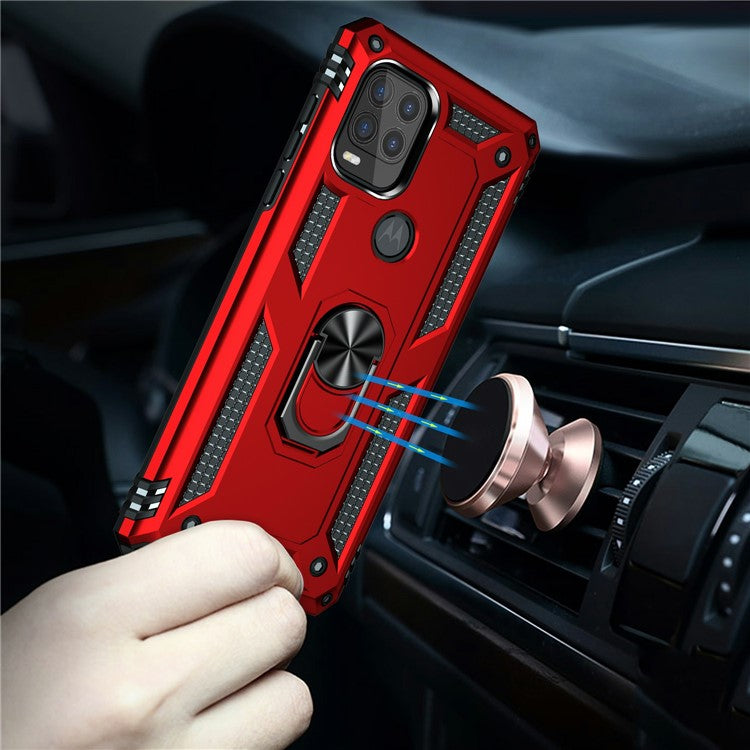 Rotary Finger Holder Kickstand Design PC + TPU Hybrid Case Phone Protective Cover for Motorola Moto G Stylus 5G (2021) - Red