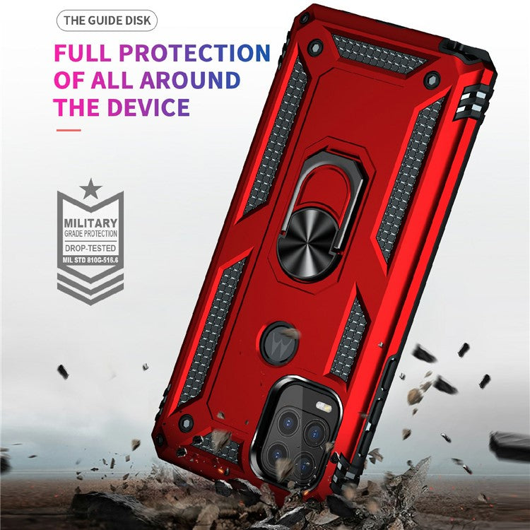 Rotary Finger Holder Kickstand Design PC + TPU Hybrid Case Phone Protective Cover for Motorola Moto G Stylus 5G (2021) - Red