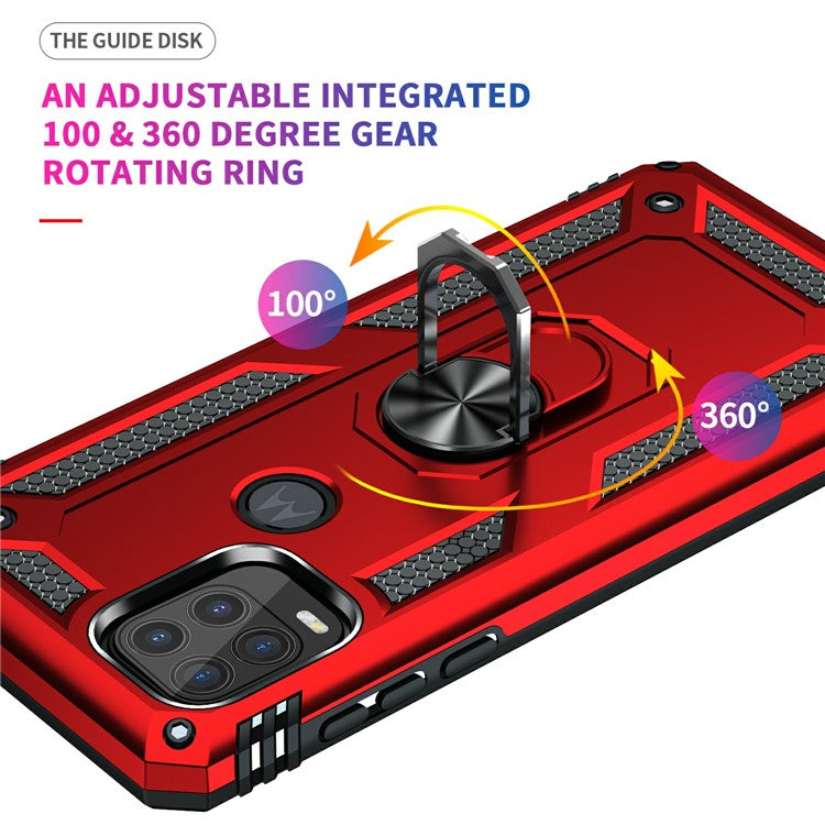 Rotary Finger Holder Kickstand Design PC + TPU Hybrid Case Phone Protective Cover for Motorola Moto G Stylus 5G (2021) - Red