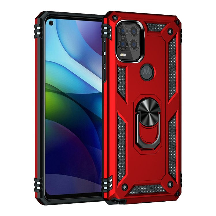 Rotary Finger Holder Kickstand Design PC + TPU Hybrid Case Phone Protective Cover for Motorola Moto G Stylus 5G (2021) - Red