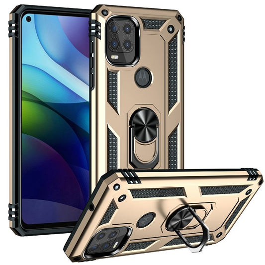 Rotary Finger Holder Kickstand Design PC + TPU Hybrid Case Phone Protective Cover for Motorola Moto G Stylus 5G (2021) - Gold