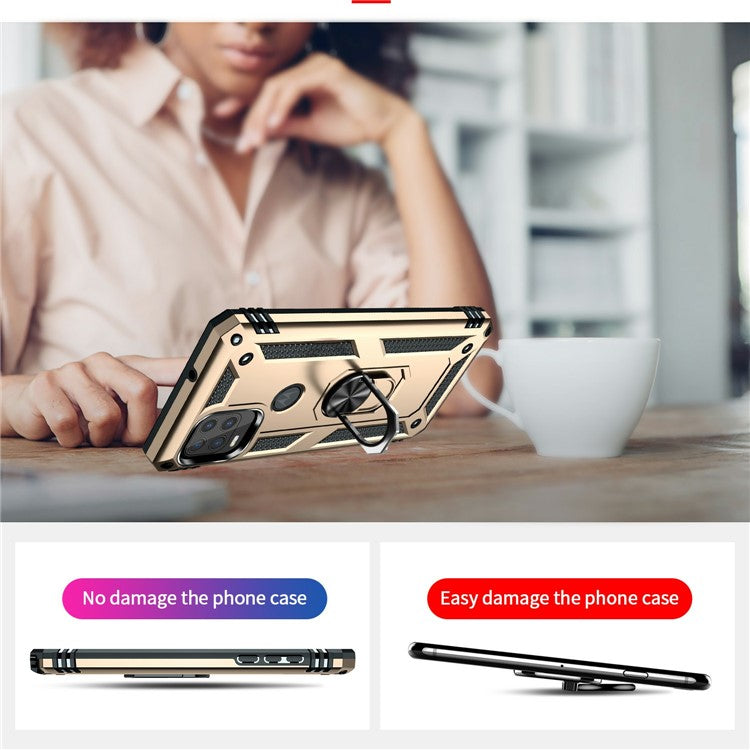 Rotary Finger Holder Kickstand Design PC + TPU Hybrid Case Phone Protective Cover for Motorola Moto G Stylus 5G (2021) - Gold