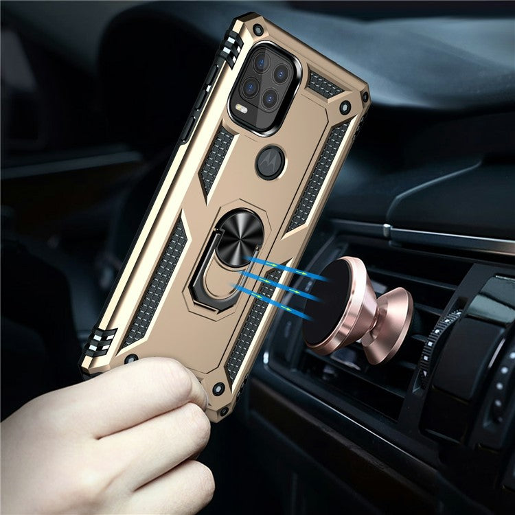Rotary Finger Holder Kickstand Design PC + TPU Hybrid Case Phone Protective Cover for Motorola Moto G Stylus 5G (2021) - Gold