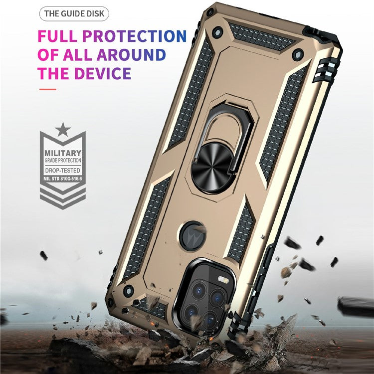 Rotary Finger Holder Kickstand Design PC + TPU Hybrid Case Phone Protective Cover for Motorola Moto G Stylus 5G (2021) - Gold