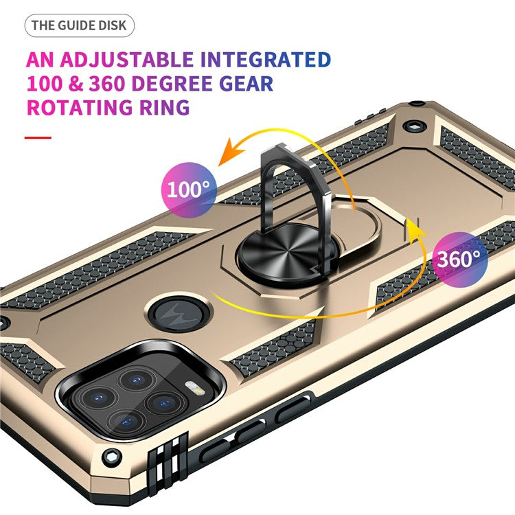 Rotary Finger Holder Kickstand Design PC + TPU Hybrid Case Phone Protective Cover for Motorola Moto G Stylus 5G (2021) - Gold