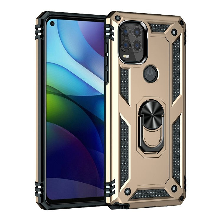 Rotary Finger Holder Kickstand Design PC + TPU Hybrid Case Phone Protective Cover for Motorola Moto G Stylus 5G (2021) - Gold