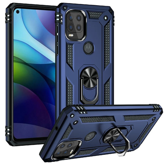 Rotary Finger Holder Kickstand Design PC + TPU Hybrid Case Phone Protective Cover for Motorola Moto G Stylus 5G (2021) - Blue