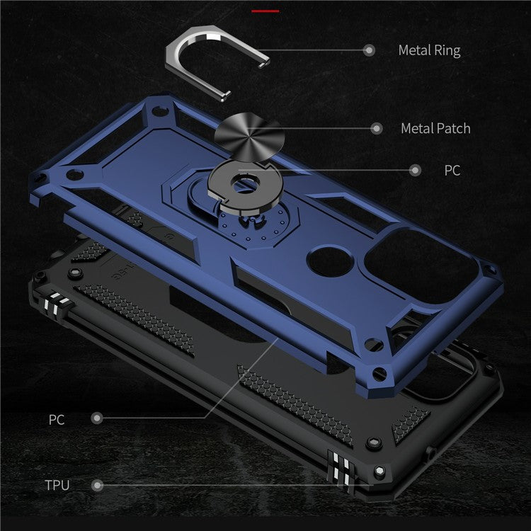 Rotary Finger Holder Kickstand Design PC + TPU Hybrid Case Phone Protective Cover for Motorola Moto G Stylus 5G (2021) - Blue