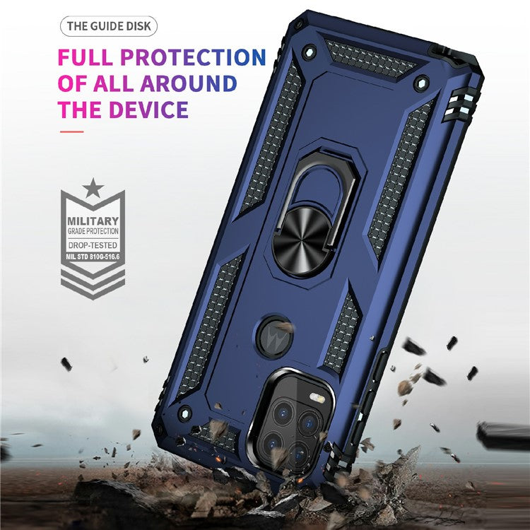 Rotary Finger Holder Kickstand Design PC + TPU Hybrid Case Phone Protective Cover for Motorola Moto G Stylus 5G (2021) - Blue