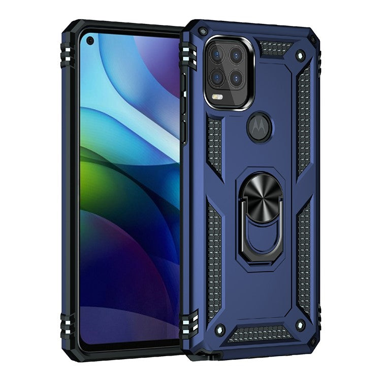 Rotary Finger Holder Kickstand Design PC + TPU Hybrid Case Phone Protective Cover for Motorola Moto G Stylus 5G (2021) - Blue