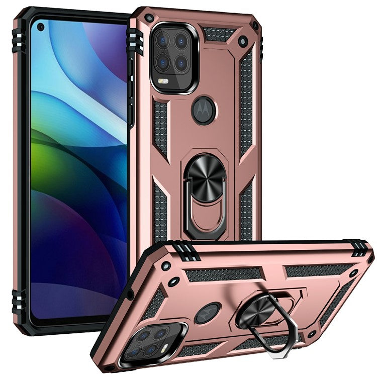 Rotary Finger Holder Kickstand Design PC + TPU Hybrid Case Phone Protective Cover for Motorola Moto G Stylus 5G (2021) - Rose Gold