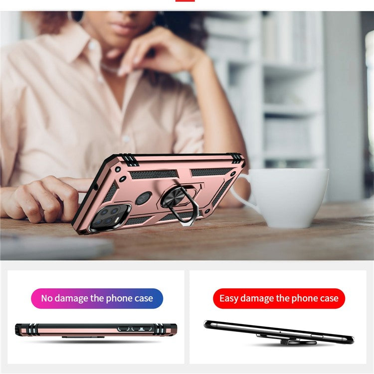 Rotary Finger Holder Kickstand Design PC + TPU Hybrid Case Phone Protective Cover for Motorola Moto G Stylus 5G (2021) - Rose Gold