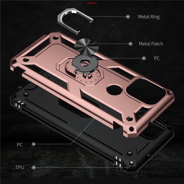 Rotary Finger Holder Kickstand Design PC + TPU Hybrid Case Phone Protective Cover for Motorola Moto G Stylus 5G (2021) - Rose Gold
