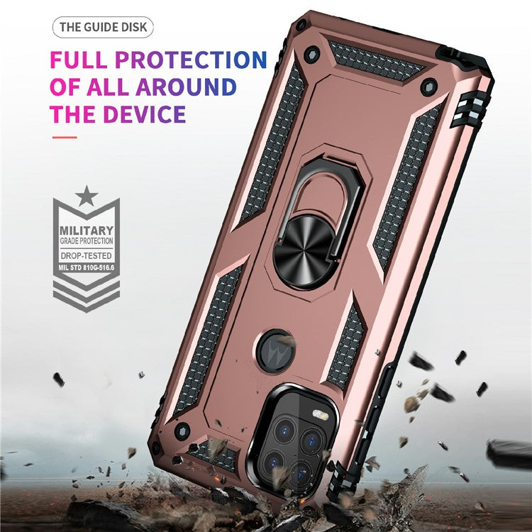 Rotary Finger Holder Kickstand Design PC + TPU Hybrid Case Phone Protective Cover for Motorola Moto G Stylus 5G (2021) - Rose Gold