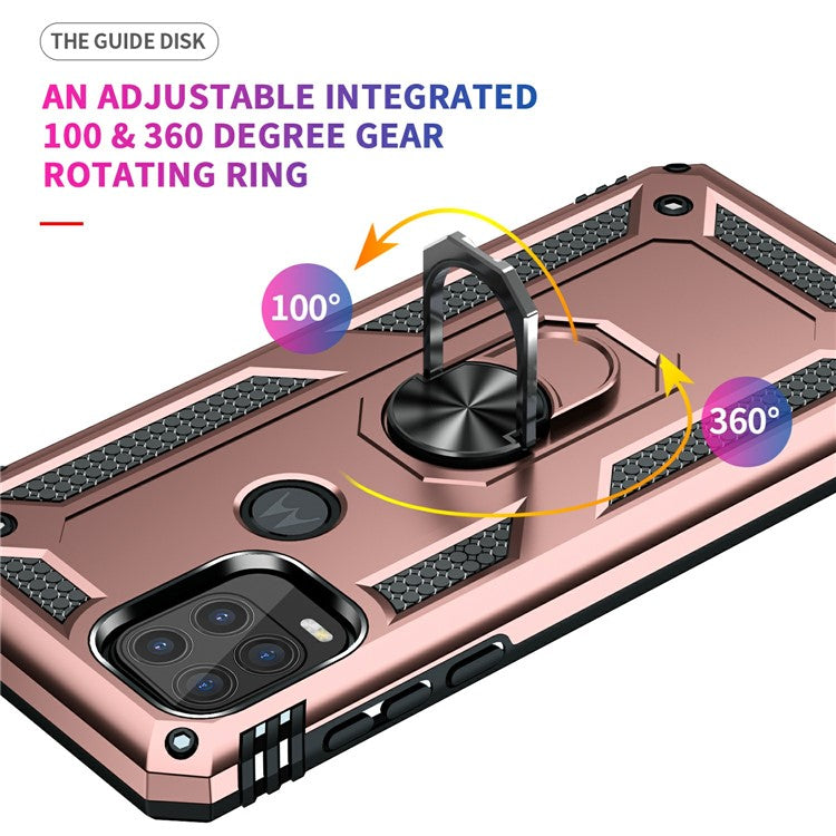 Rotary Finger Holder Kickstand Design PC + TPU Hybrid Case Phone Protective Cover for Motorola Moto G Stylus 5G (2021) - Rose Gold