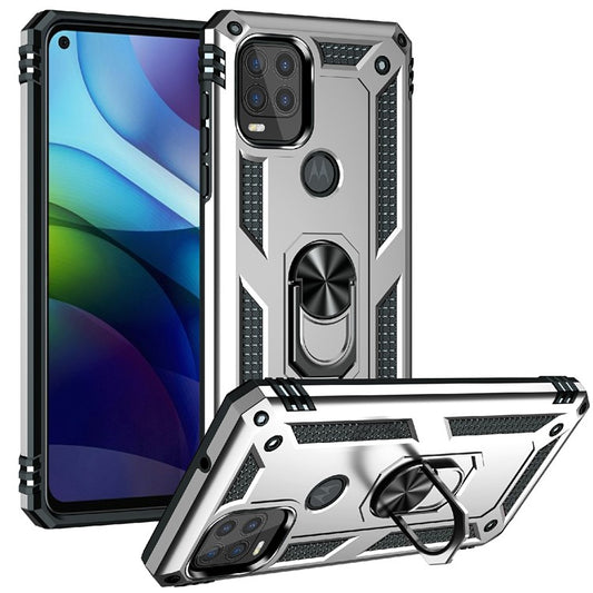 Rotary Finger Holder Kickstand Design PC + TPU Hybrid Case Phone Protective Cover for Motorola Moto G Stylus 5G (2021) - Silver