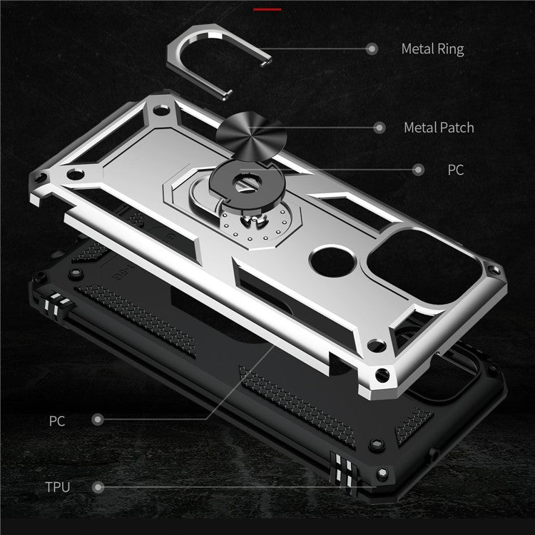 Rotary Finger Holder Kickstand Design PC + TPU Hybrid Case Phone Protective Cover for Motorola Moto G Stylus 5G (2021) - Silver