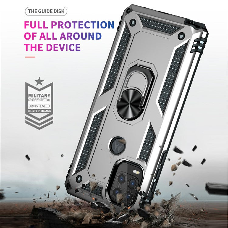 Rotary Finger Holder Kickstand Design PC + TPU Hybrid Case Phone Protective Cover for Motorola Moto G Stylus 5G (2021) - Silver