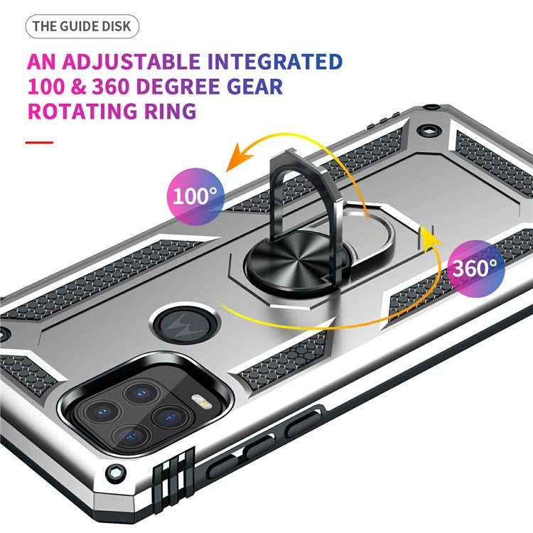 Rotary Finger Holder Kickstand Design PC + TPU Hybrid Case Phone Protective Cover for Motorola Moto G Stylus 5G (2021) - Silver