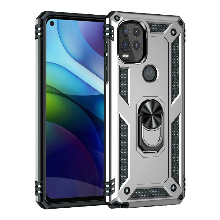 Rotary Finger Holder Kickstand Design PC + TPU Hybrid Case Phone Protective Cover for Motorola Moto G Stylus 5G (2021) - Silver