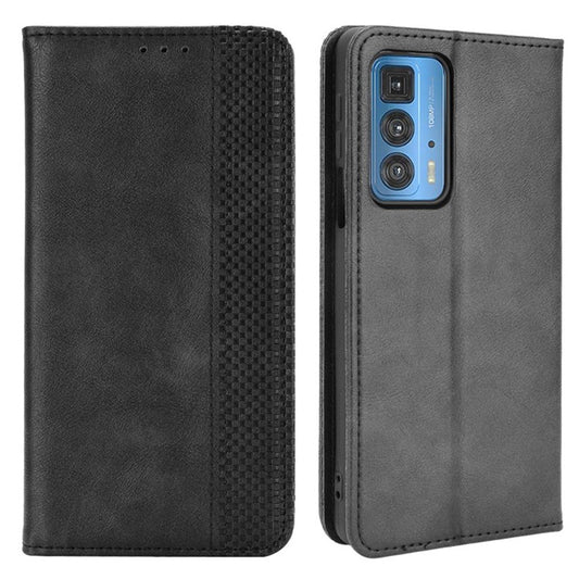 Vintage Style Wallet Stand Auto-absorbed Leather Phone Case Protector for Motorola Edge 20 Pro/Edge S Pro - Black