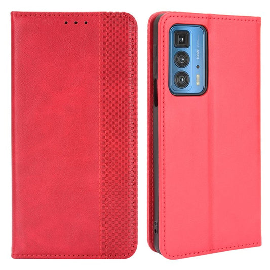 Vintage Style Wallet Stand Auto-absorbed Leather Phone Case Protector for Motorola Edge 20 Pro/Edge S Pro - Red