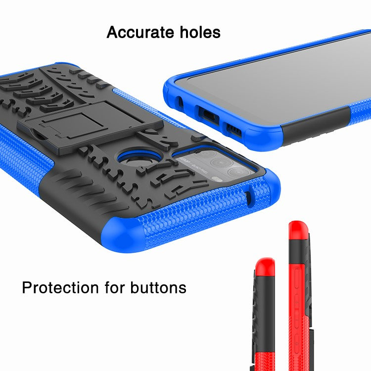Tire Texture Hybrid Rugged 2-in-1 TPU + PC Combo Dual Layer Shockproof Protective Cover with Kickstand for Motorola Moto G50 - Blue