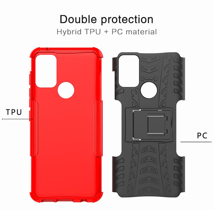 Tire Texture Hybrid Rugged 2-in-1 TPU + PC Combo Dual Layer Shockproof Protective Cover with Kickstand for Motorola Moto G50 - Blue