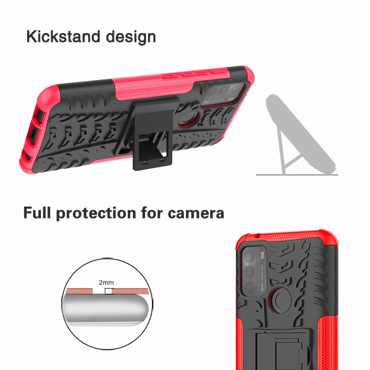Tire Texture Hybrid Rugged 2-in-1 TPU + PC Combo Dual Layer Shockproof Protective Cover with Kickstand for Motorola Moto G50 - Blue