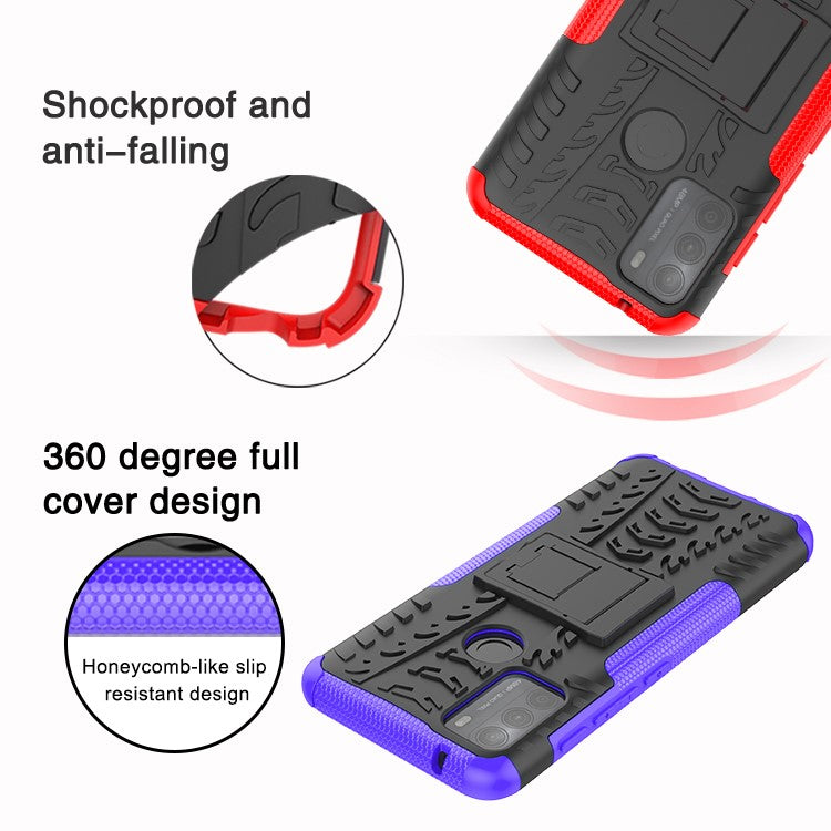 Tire Texture Hybrid Rugged 2-in-1 TPU + PC Combo Dual Layer Shockproof Protective Cover with Kickstand for Motorola Moto G50 - Blue